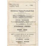 AYLESBURY - WEST HAM UNITED 50 Aylesbury United home programme for friendly v West Ham United., 14/