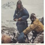 SIR EDMUND HILLARY Colour magazine photograph, 10" x 8", signed "Ed Hillary", shows Hillary with