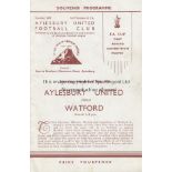 AYLESBURY - WATFORD 51 CUP Aylesbury United home programme v Watford, 24/11/51, FA Cup. Watford