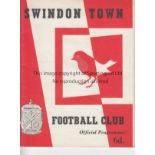 YOUTH CUP FINAL 1964 Swindon Town home programme v Manchester United, Youth Cup Final, first leg,