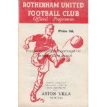LEAGUE CUP FINAL Programme from the 1st ever League Cup Final 1st Leg Rotherham United v Aston Villa