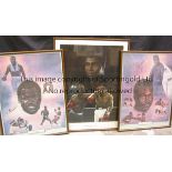 BOXING Three framed , glazed prints, 1) The Thriller in Manila 502/850 signed by artist Robin Elvin,