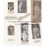 CRICKET AUTOGRAPHS Eight signatures which have been laid on cards including McGlew, P. Holmes,