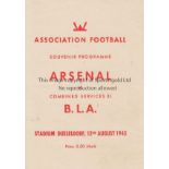 ARSENAL IN GERMANY Programme in good condition, Arsenal v Combined Services XI, B.L.A, 12/8/45 in