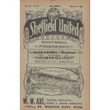 BARNSLEY - BRADFORD CITY 1912 Sheffield United programme issued for Cup third replay Barnsley v