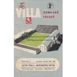 ASTON VILLA - MAN UTD 49-50 Aston Villa home programme v Manchester United, 15/10/49, folds,