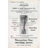 SHREWSBURY - WEST HAM 67 Shrewsbury home programme v West Ham, April 67, played in aid of the