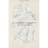 BURNLEY AUTOGRAPHS A white sheet signed by 9 players in the 1953.4 season including McIlroy,