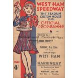SPEEDWAY West Ham v Harringay 23/5/1939 with scores entered. Small number written on cover.