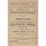 BRENTFORD V QUEEN'S PARK RANGERS 1946 Programme for the FA Cup match at Brentford 14/2/1946,