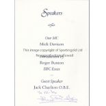 JACK CHARLTON AUTOGRAPH A Charity Evening menu for the Bromley Hydrotherapy Pool Appeal signed by