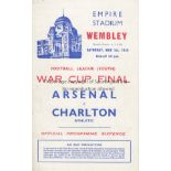 WAR CUP FINAL SOUTH 1943 Official four page programme, War Cup Final South, Arsenal v Charlton