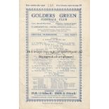 GOLDERS GREEN 1938 Sixteen page Golders Green programme for Middlesex Senior Cup Semi-Final,