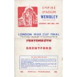 LONDON WAR CUP FINAL 1942 Official programme, London War Cup Final, Portsmouth v Brentford, 30/5/