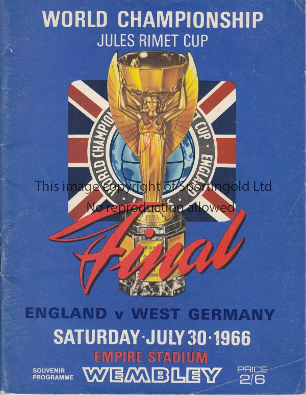 1966 WORLD CUP FINAL Original official programme for England v West Germany. Front cover has a minor