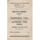 DRUMCONDRA V HUDDERSFIELD TOWN 1953 Programme for the Friendly at Dalymount Park 4/5/1953, worn,