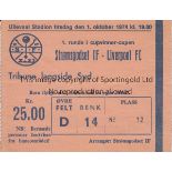 1974 ECWC - TICKET Stromsgodset v Liverpool played 1 October 1974 at Ullevaal Stadion. Rare original