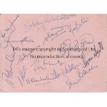 FULHAM AUTOGRAPHS 1956 An album sheet with 13 signatures obtained from Tosh Chamberlain's wedding