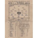 LUTON TOWN V PLYMOUTH ARGYLE 1945 Single sheet programme for the FL South match at Luton 27/10/1945,