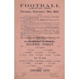 DULWICH - OXFORD CITY 1921 Dulwich Hamlet single sheet programme v Oxford City, 19/11/1921, Isthmian