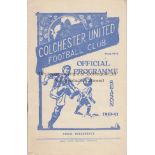 COLCHESTER / IPSWICH Programme Colchester United v Ipswich Town 4th November 1950. 1st season in the