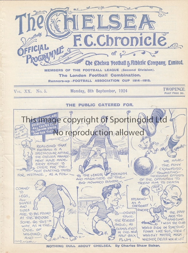 CHELSEA - LEICESTER 24-25 Chelsea home programme v Leicester, 8/9/1924, Chelsea won 4-0 but