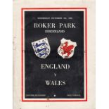 ENGLAND V WALES AT SUNDERLAND Programme for the England v Wales International at Roker Park 15th