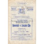 LIMERICK V LINCOLN CITY 1960 Programme for the Friendly at Markets Field 15/5/1960, creased. Fair to