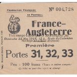 1949 FRANCE v ENGLAND - TICKET France v England (Friendly) played 22 May 1949 at the Stade de