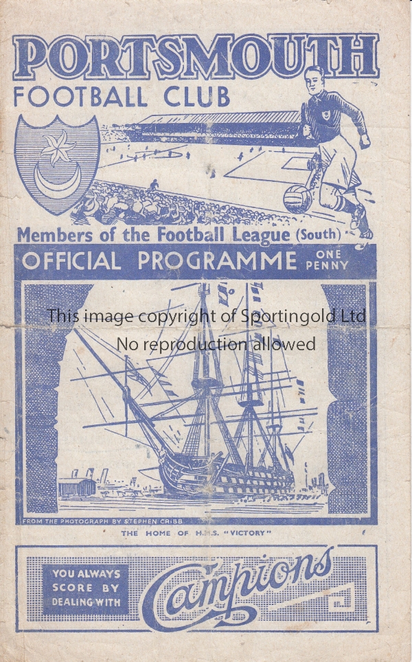 PORTSMOUTH V BRENTFORD 1944 Programme for the FLS match at Portsmouth 2/9/1944, folded, slightly
