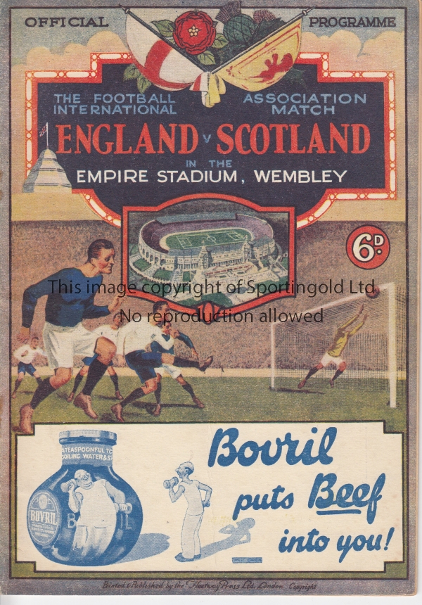 ENGLAND - SCOTLAND 1932 England home programme v Scotland, 9/4/1932 at Wembley, minor fold.