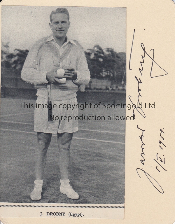 JAROSLAV DROBNY / TENNIS / AUTOGRAPH A b/w picture mounted on card and signed on the right the
