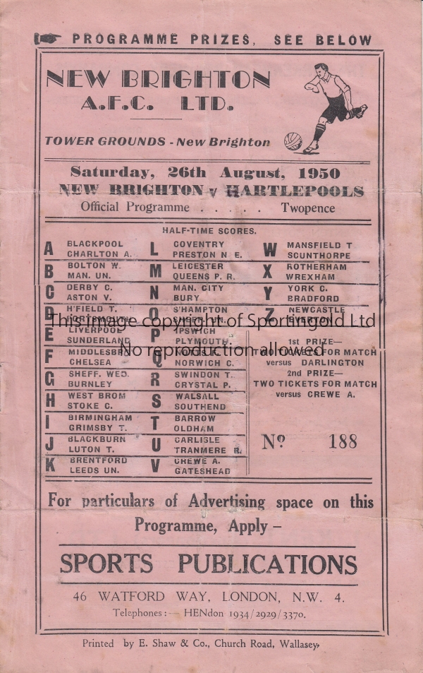 NEW BRIGHTON 50-51 New Brighton home programme from their final season in the Football League, 50-