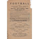 DULWICH - WEST NORWOOD 1914 Dulwich Hamlet single sheet programme v West Norwood, 7/2/1914, London