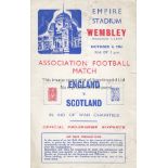 ENGLAND - SCOTLAND 1941 Four page programme, England v Scotland, 4/10/41 at Wembley, Scots had two