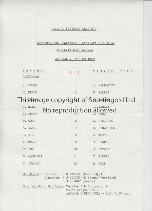 ARSENAL Twenty four home single sheet Reserve and Youth team programmes for 1984/5 season v.