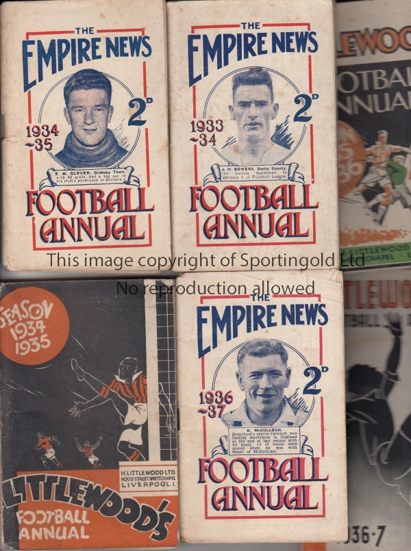 1930s ANNUALS Nine Annuals, all 1930s, Empire News Football Annuals 1933/34, 34/35, 36/37,