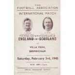 ENGLAND - SCOTLAND 1945 Eight page programme, England v Scotland, 3/2/45 at Villa Park. No