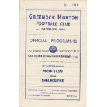 MORTON V SHELBOURNE 1961 Programme for the Friendly at Greenock 4/11/1961. Good