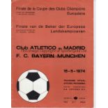 1974 EUROPEAN CUP FINAL Official programme, 1974 European Cup Final, Atletico Madrid v Bayern