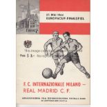 1964 EUROPEAN CUP FINAL Official programme, 1964 European Cup Final, Inter Milan v Real Madrid, 27/