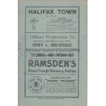 HALIFAX - ROCHDALE 37-38 Halifax Town home programme v Rochdale, 13/9/1937, staple removed.