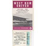 WEST HAM UNITED Programme and ticket for the home ECWC match v. A.R.A La Gantoise 7/10/1964.