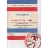 WATERFORD V MANCHESTER UNITED 1968 Official programme for the European Cup tie at Waterford in