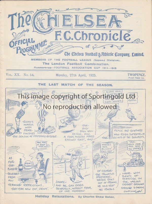 CHELSEA - STOKE 24-25 Chelsea home programme v Stoke, 27/4/1925. Chelsea won the final game of the