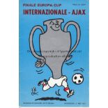 1972 EUROPEAN CUP FINAL Official programme, 1972 European Cup Final, Inter Milan v Ajax, 31/5/72