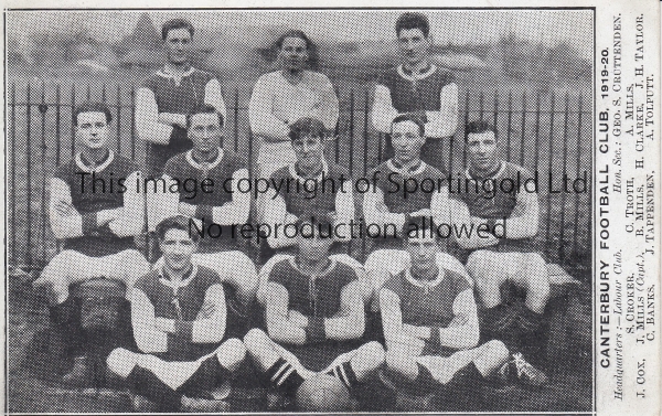 CANTERBURY FC 1919-20 Postcard team group , Canterbury FC , 1919-20, players named, fore-runner of