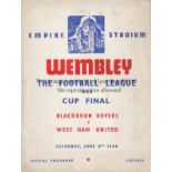 WAR CUP FINAL 1940 Official programme, 1940 Football League War Cup Final, Blackburn v West Ham at