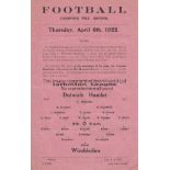 DULWICH - WIMBLEDON 1922 Dulwich Hamlet single sheet programme v Wimbledon, 6/4/1922, Isthmian