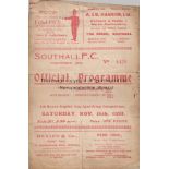 SOUTHALL - DULWICH 1924 Four page Southall home programme v Dulwich Hamlet, 15/11/1924, FA Cup,